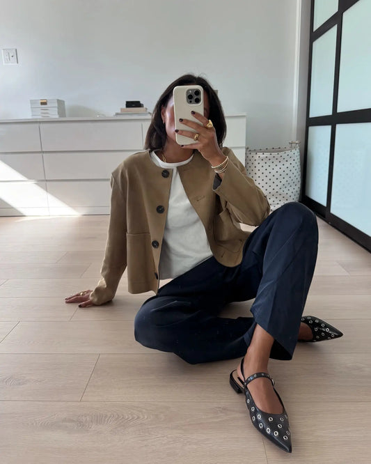 Women's Varsity Bomber Jacket with Minimalist Button-Up Design