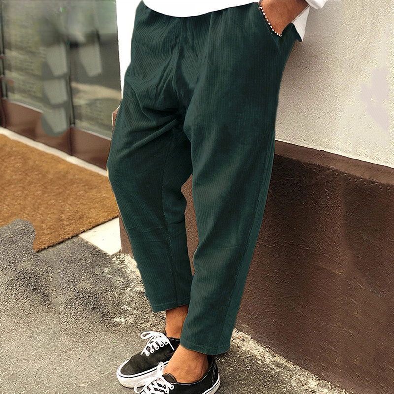Men's Loose Fit Corduroy Trousers Casual Ankle Length Relaxed Style