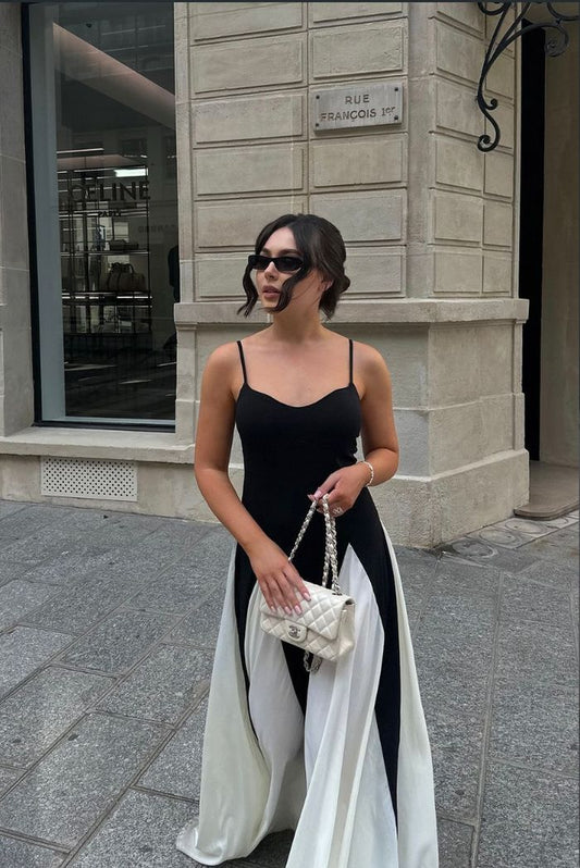 Women's Elegant Color Block Maxi Dress with Spaghetti Straps