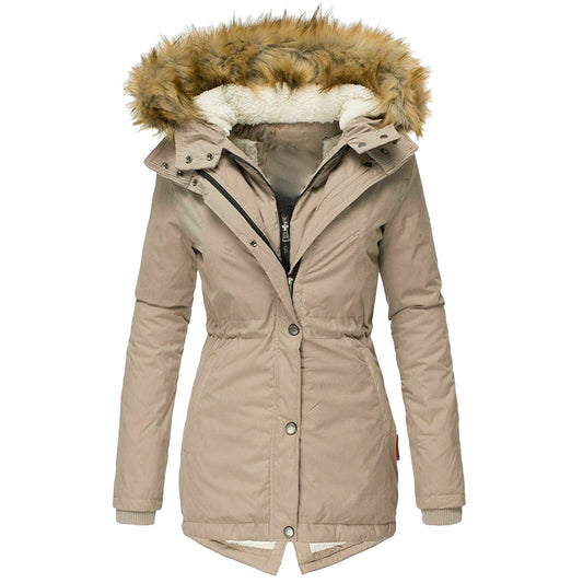 Women's Puffer Jacket with Hood and Slim Fit Design
