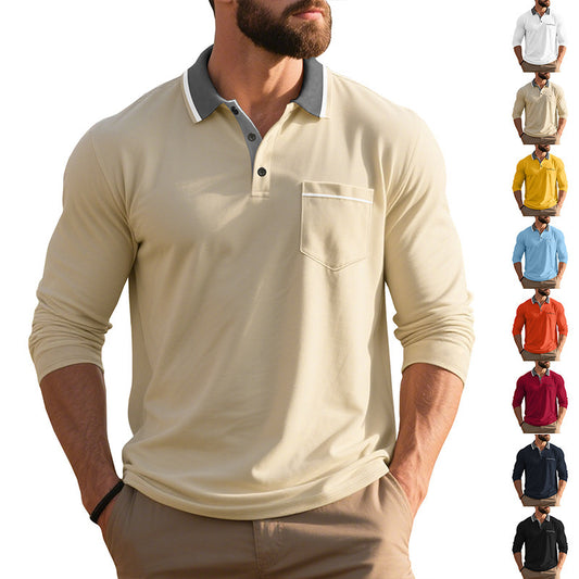 Spring & Autumn American-Style Long-Sleeve Men’s Polo Shirt