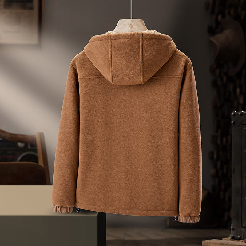 Men's Fleece Winter Jacket with Hood and Zipper Pockets