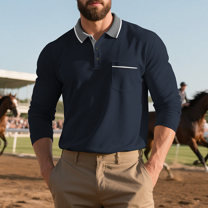 Spring & Autumn American-Style Long-Sleeve Men’s Polo Shirt