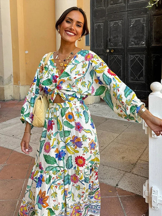 Women's Maxi Dress with Puff Sleeves and Twist Front Detail