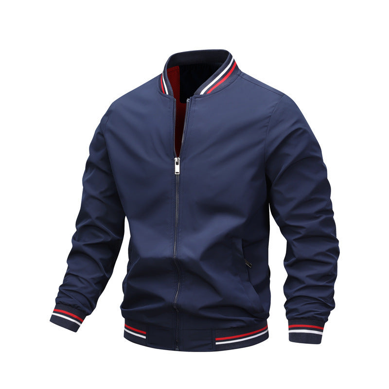 Men's Zip-Up Lightweight Bomber Jacket with Ribbed Trim