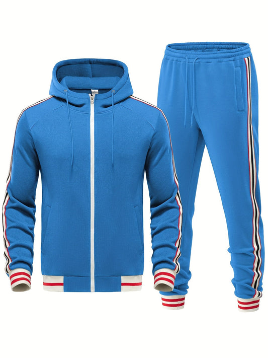 Men's Striped 2-Piece Tracksuit Set with Hoodie and Joggers