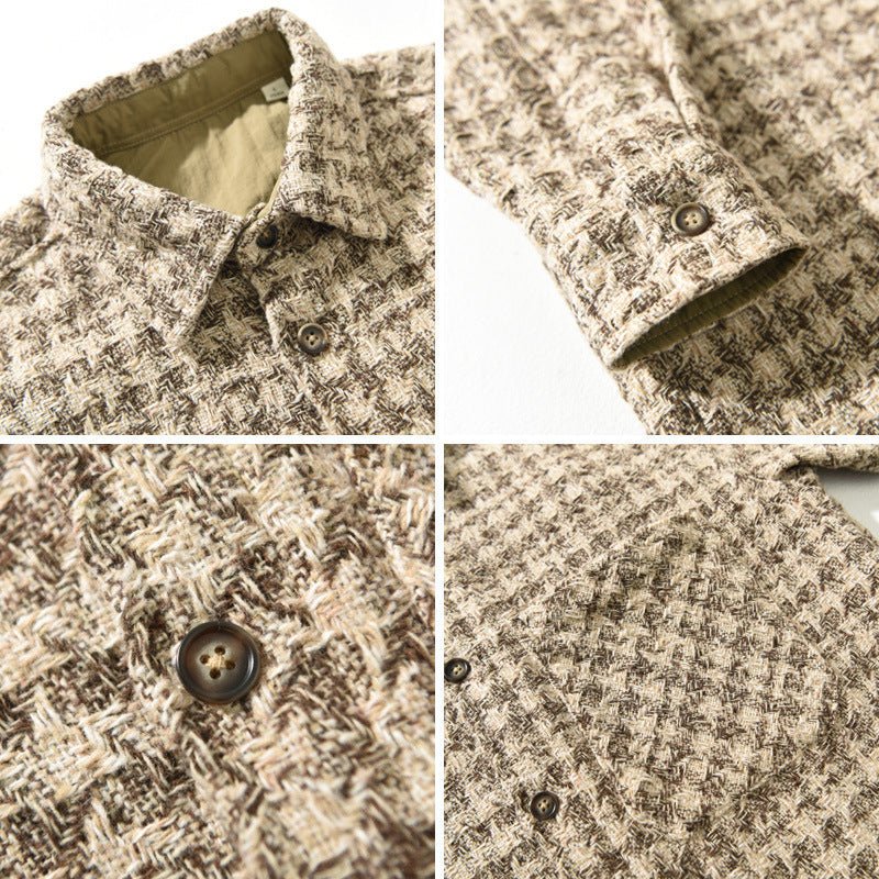 Men's Casual Long Sleeve Overshirt with Textured Check Pattern