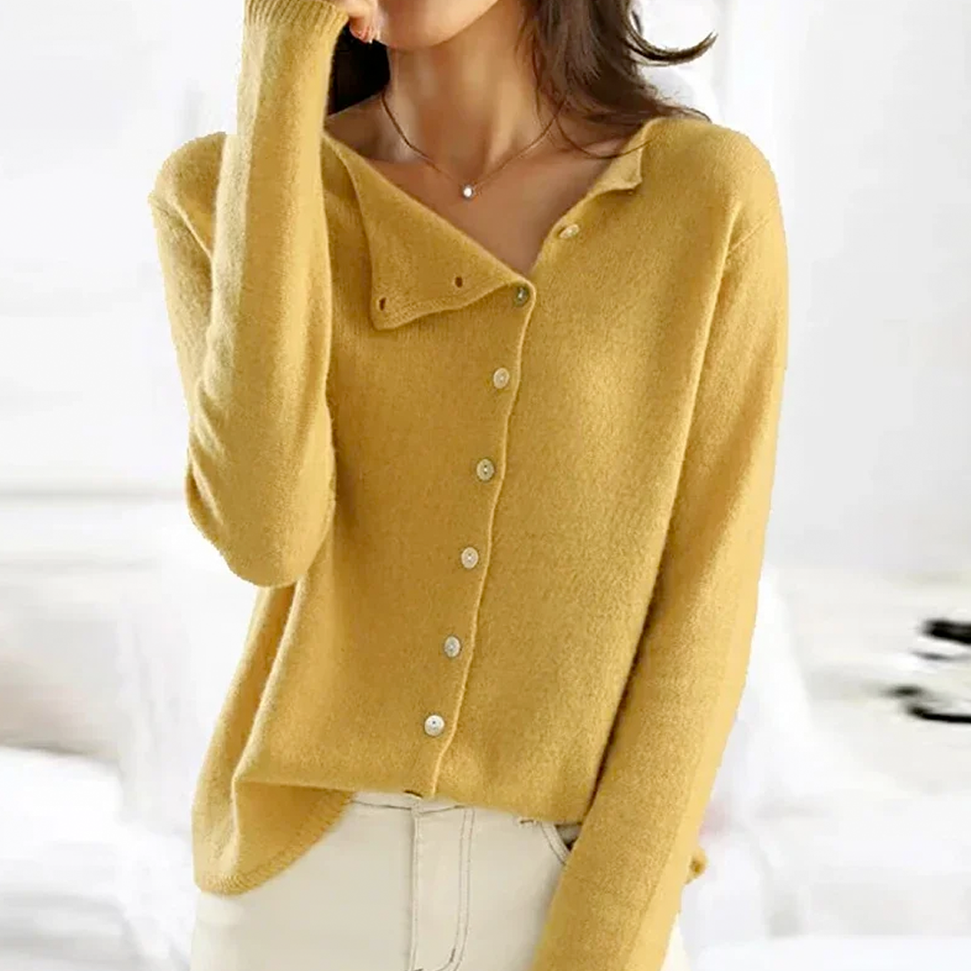 Women's Asymmetric Button Knit Cardigan with Long Sleeves