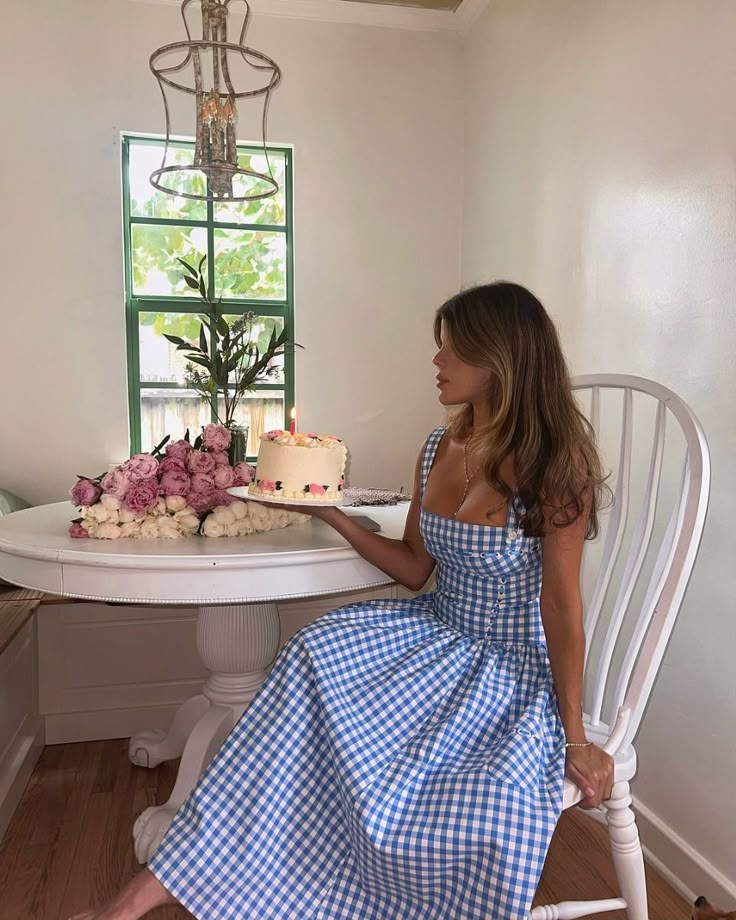 Women's Gingham Maxi Dress with Smocked Bodice and Straps