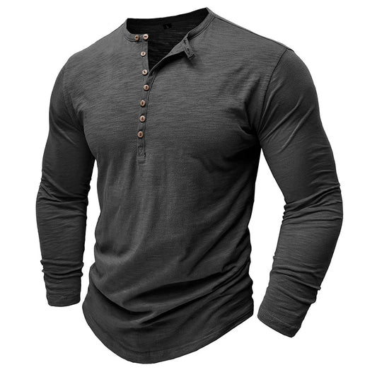 Men's Casual Long Sleeve Henley Shirt with Button Front Placket