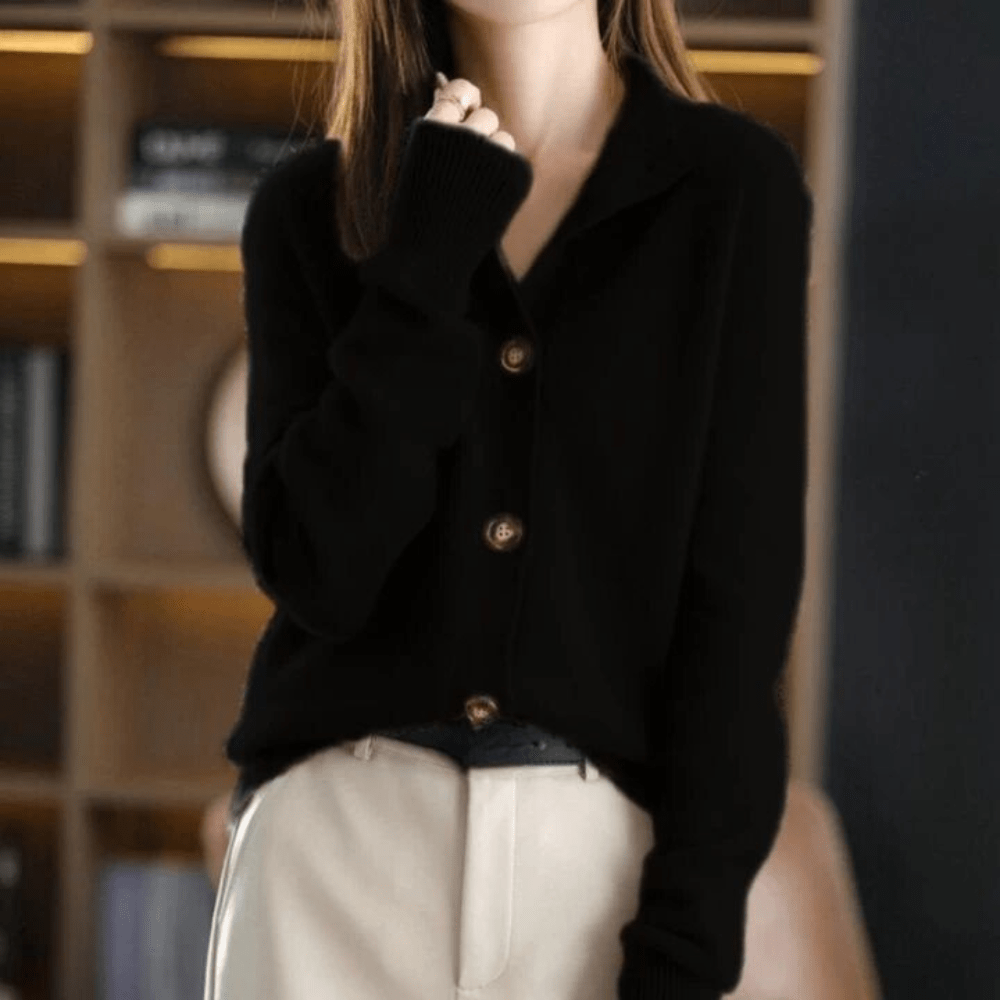 Women's Knit Button-Up Cardigan with Classic Lapel Collar