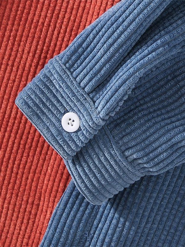 Men's Casual Corduroy Shirt with Long Sleeves and Colorblock Style