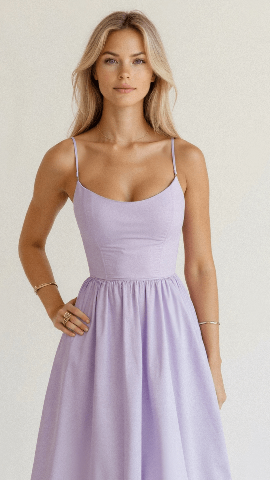 Women's Midi Dress with Spaghetti Straps and A-Line Silhouette