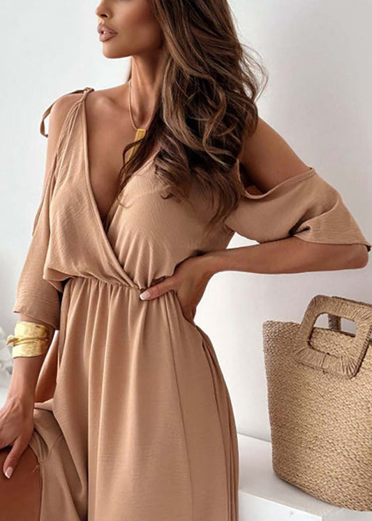 Women's Maxi Dress with Side Slit and Draped Wrap Front Design