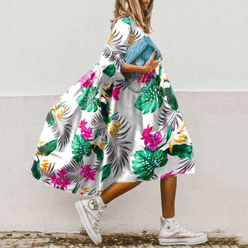 Women’s Floral Oversized Midi Dress – Casual Loose Swing Fit