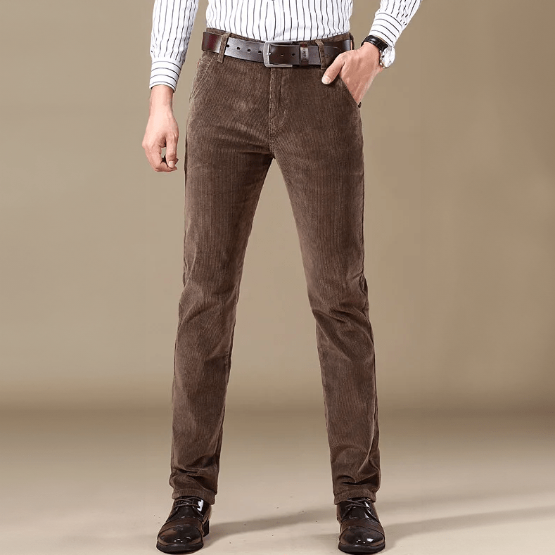 Men’s Corduroy Work Trousers with Classic Slim Fit and Belt Loops