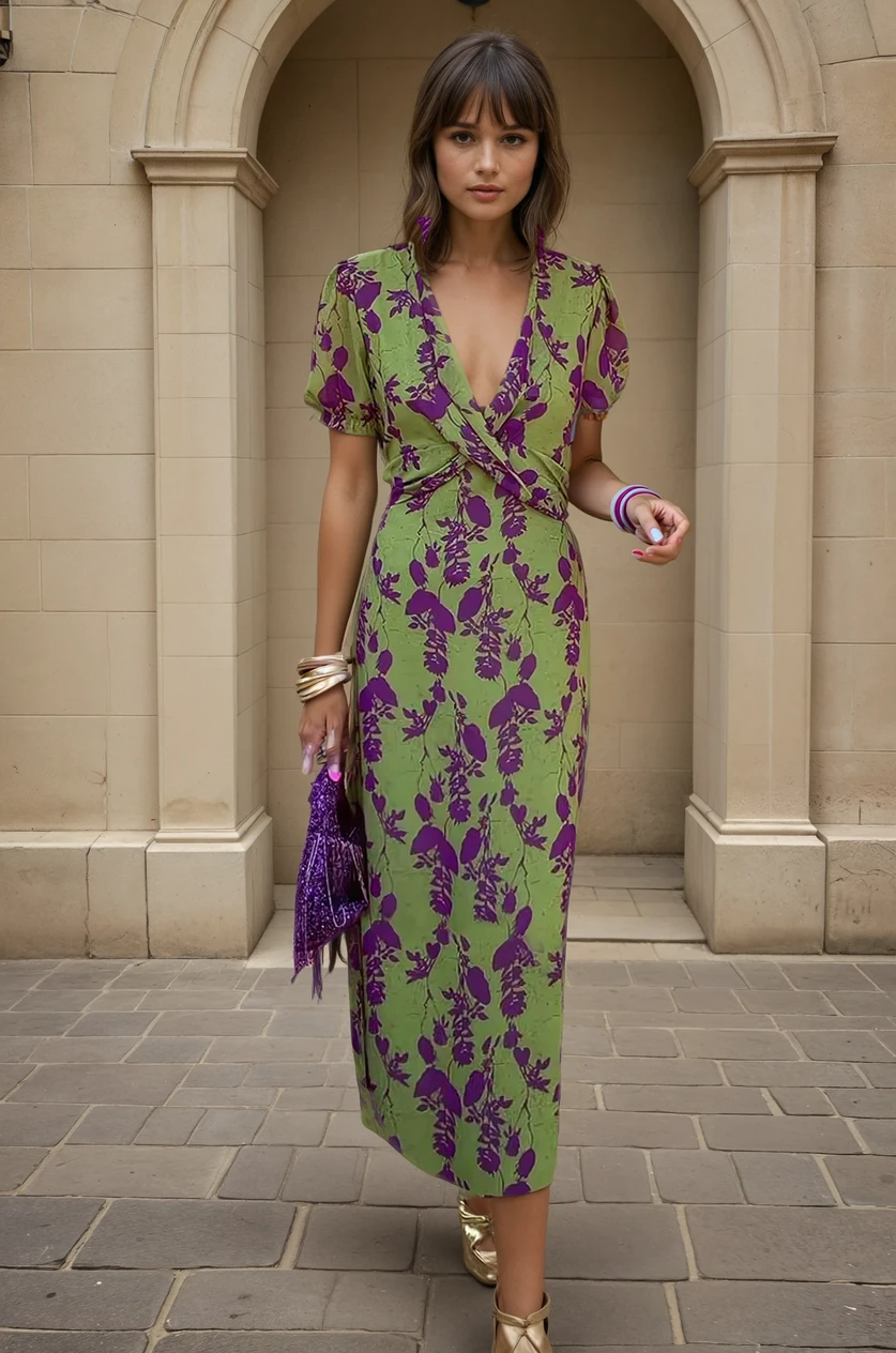 Women's Elegant Floral Print Midi Dress