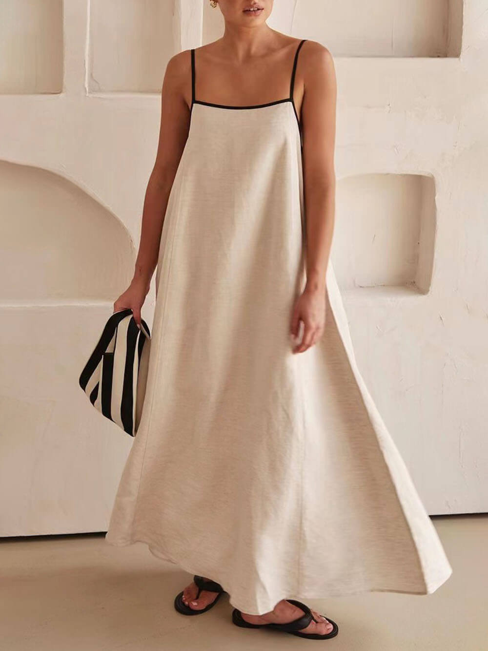 Women's A-Line Summer Vibe Contrasting Suspender Maxi Dress