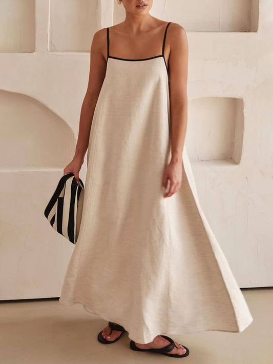 Women's A-Line Summer Vibe Contrasting Suspender Maxi Dress