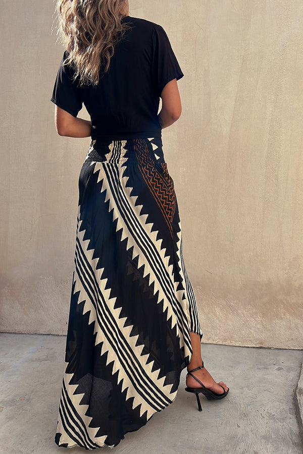 Women's Tribal Print High Waist Maxi Skirt with Flowing Hem