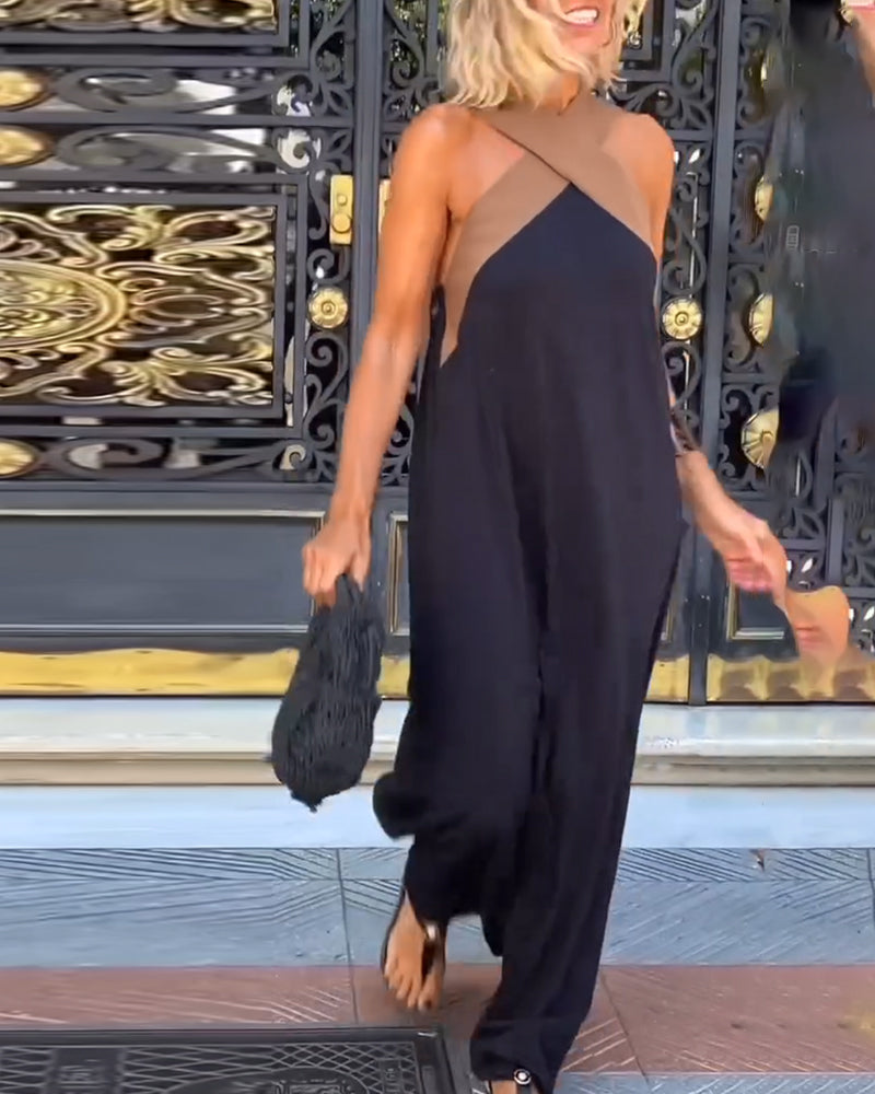 Women's Halter Neck Maxi Dress with Crisscross Strap Detail