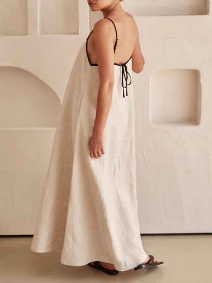 Women's A-Line Summer Vibe Contrasting Suspender Maxi Dress