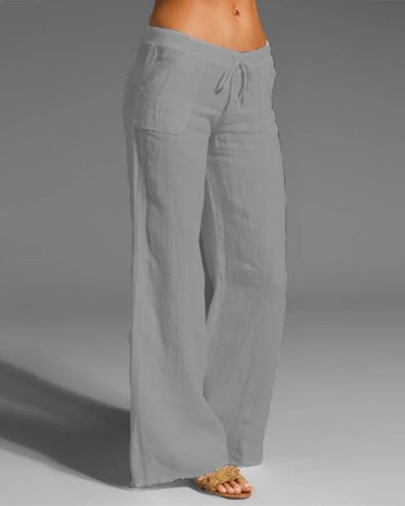 Women's Wide-Leg Trousers with Drawstring Waist and Relaxed Fit