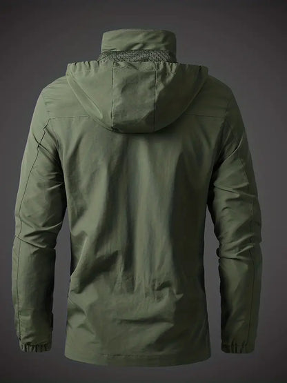 Men's Waterproof Rain Jacket with Hood and Zip Pockets for Outdoors
