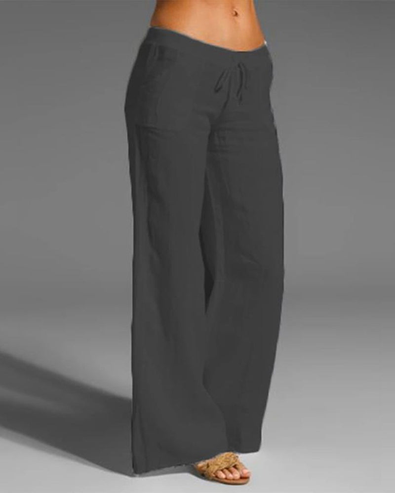 Women's Wide-Leg Trousers with Drawstring Waist and Relaxed Fit
