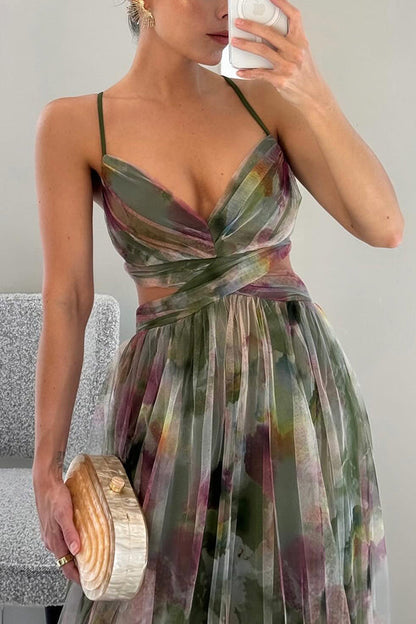 Women's Watercolor Print Crisscross Maxi Dress