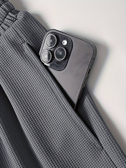 Men's Two-Piece Set with Short-Sleeve Top and Drawstring Shorts