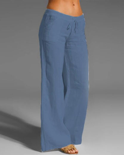 Women's Wide-Leg Trousers with Drawstring Waist and Relaxed Fit