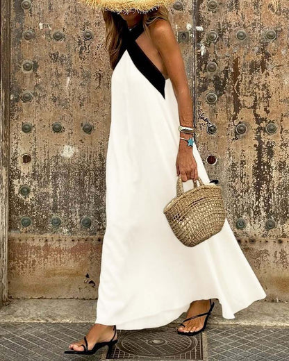 Women's Halter Neck Maxi Dress with Crisscross Strap Detail