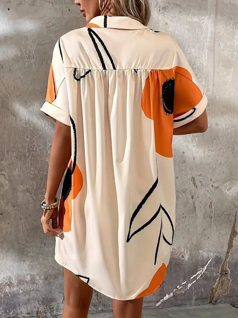 Women's Shirt Dress with Abstract Print and Button Front