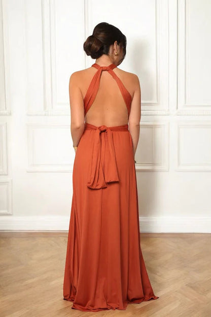 Women's Sleeveless Wrap Maxi Dress with Deep V-Neck and Flowing Skirt