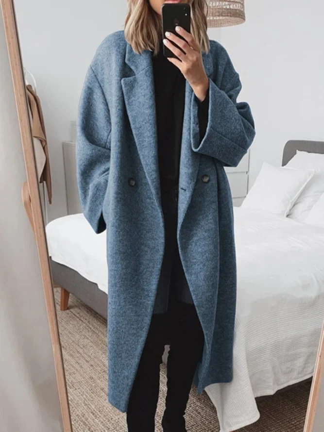 Women's Oversized Longline Coat with Double-Breasted Front