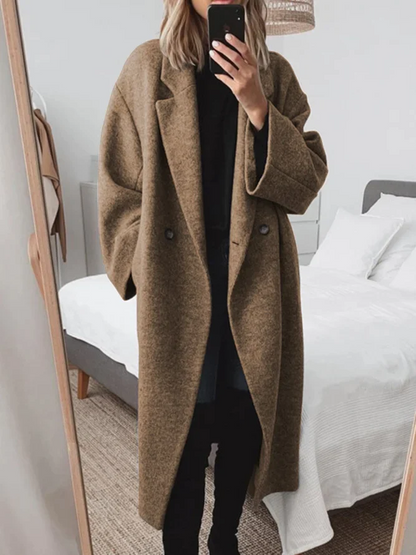 Women's Oversized Longline Coat with Double-Breasted Front