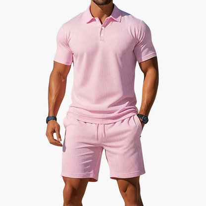 Men's Short Sleeve Polo and Shorts Set with Drawstring Waist