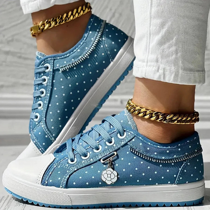 Women's Casual Sneakers with Lace Mesh and Polka Dot Design