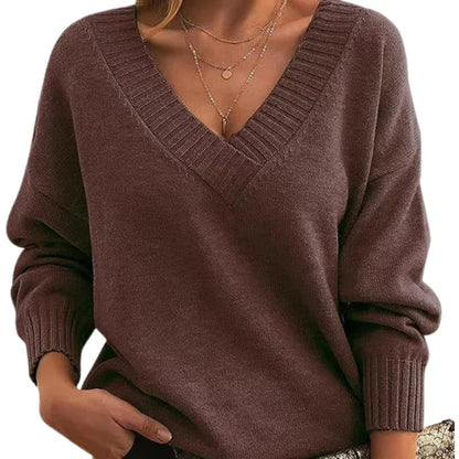 Women’s V-Neck Textured Knit Jumper with Relaxed Fit Regular Length