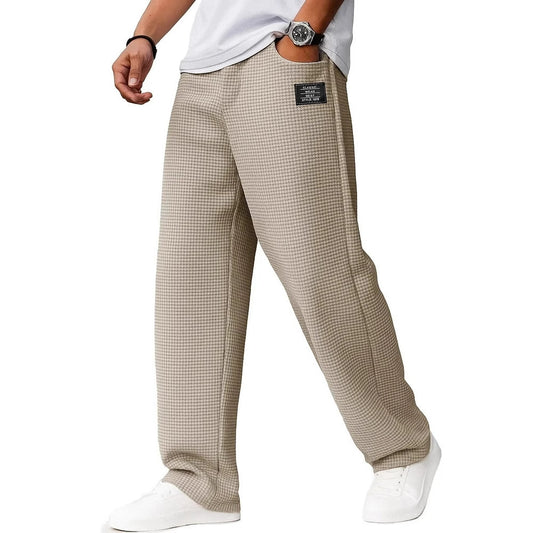 Men’s Waffle Knit Straight-Leg Trousers – Autumn & Winter Casual Fashion Pants