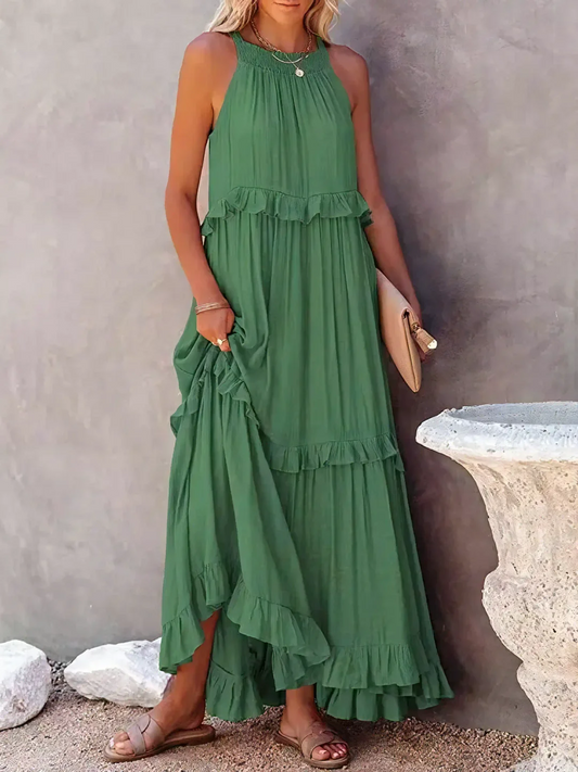 Women's Sleeveless Maxi Dress with Ruffled Skirt