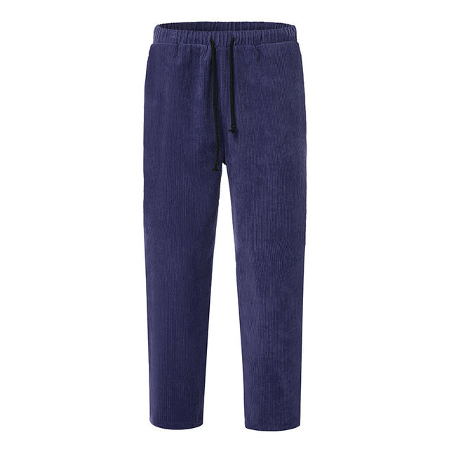 Men's Loose Fit Corduroy Trousers Casual Ankle Length Relaxed Style