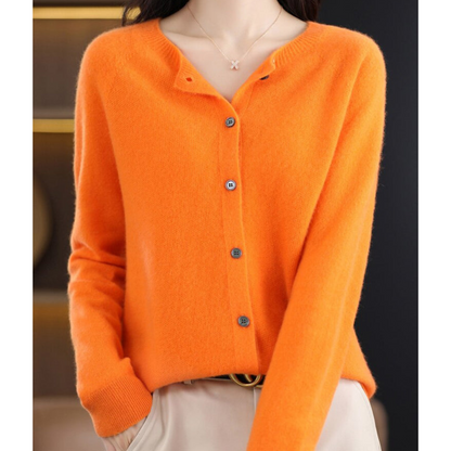 Women's Soft Knit Cardigan with Round Neck and Button Closure