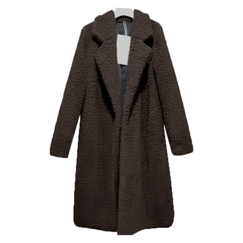 Women's Long Oversized Winter Teddy Coat with Lapel Collar