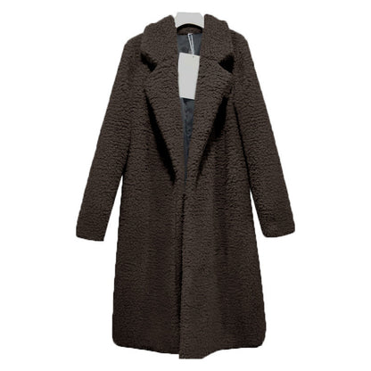Women's Long Oversized Winter Teddy Coat with Lapel Collar