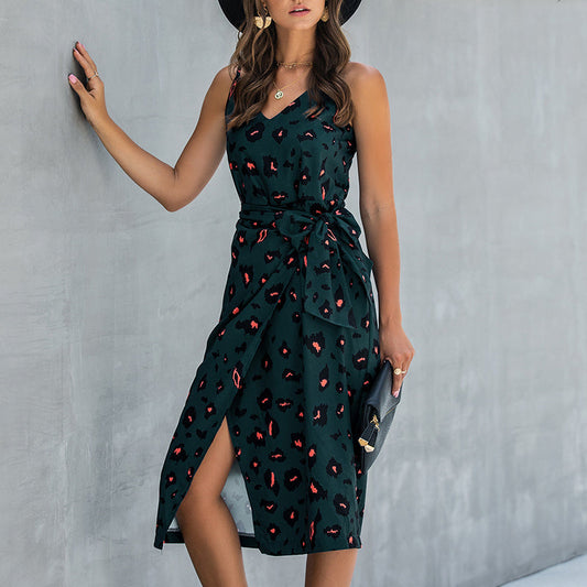 Women's Sleeveless Wrap Midi Dress with Side Tie and Slit