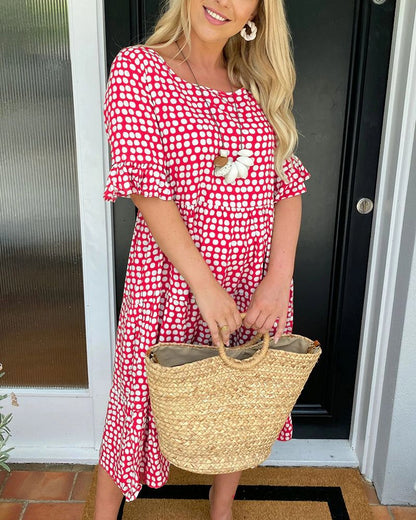 Women's Polka-Dot Summer Midi Dress with Short Sleeves