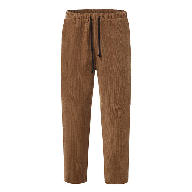 Men's Loose Fit Corduroy Trousers Casual Ankle Length Relaxed Style