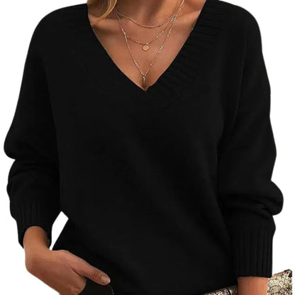 Women’s V-Neck Textured Knit Jumper with Relaxed Fit Regular Length